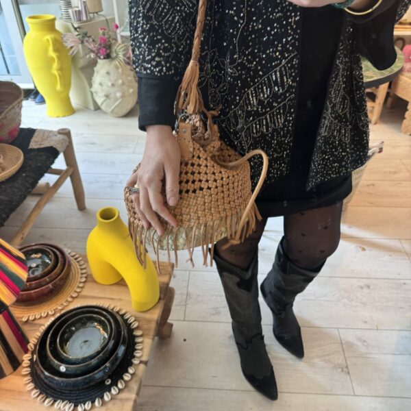 BESACE CUIR ET FEUILLE DE PALMIER